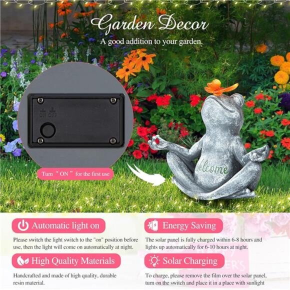 Solar Frog Garden Statues for Porch Patio Yard Decorations Ideal Frog Gifts - Picture 5 of 7